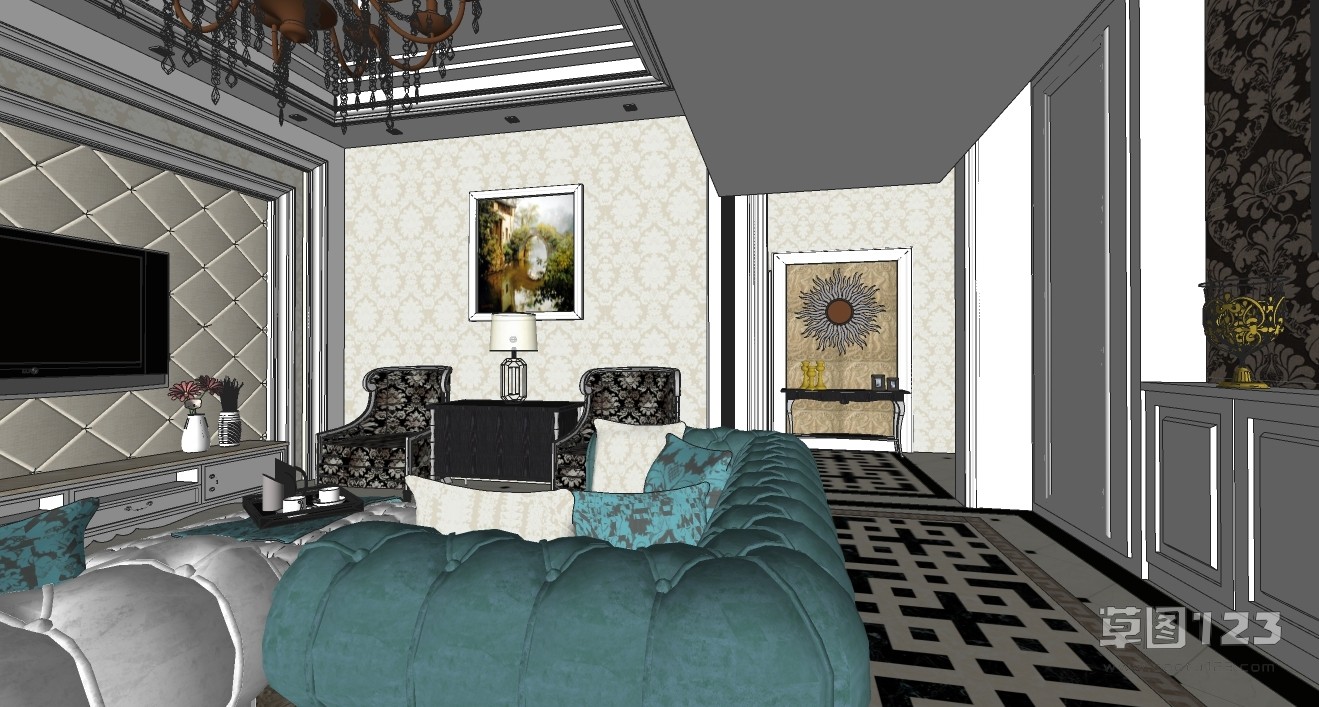 欧式风格一楼客厅su模型5.jpg(5)
