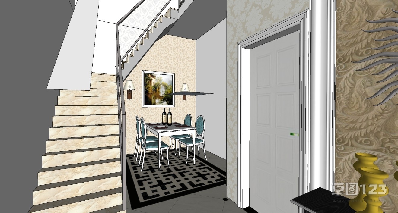 欧式风格一楼客厅su模型4.jpg(4)