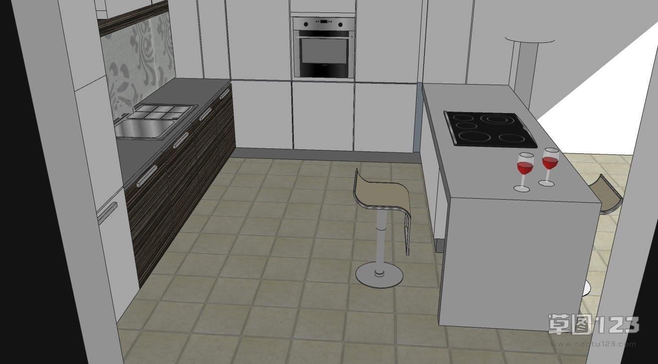 紧凑型半开放式厨房su模型3.jpg(2)