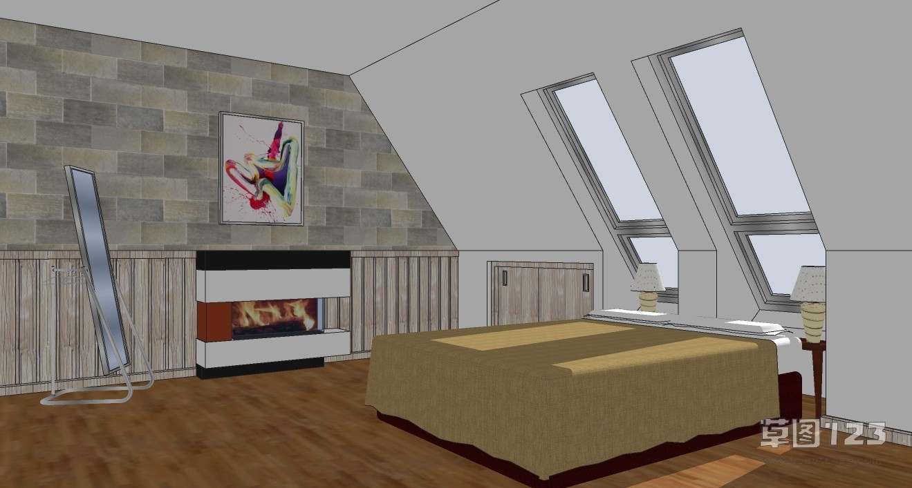 顶层阁楼带天窗卧室su模型Hotel.jpg(1)