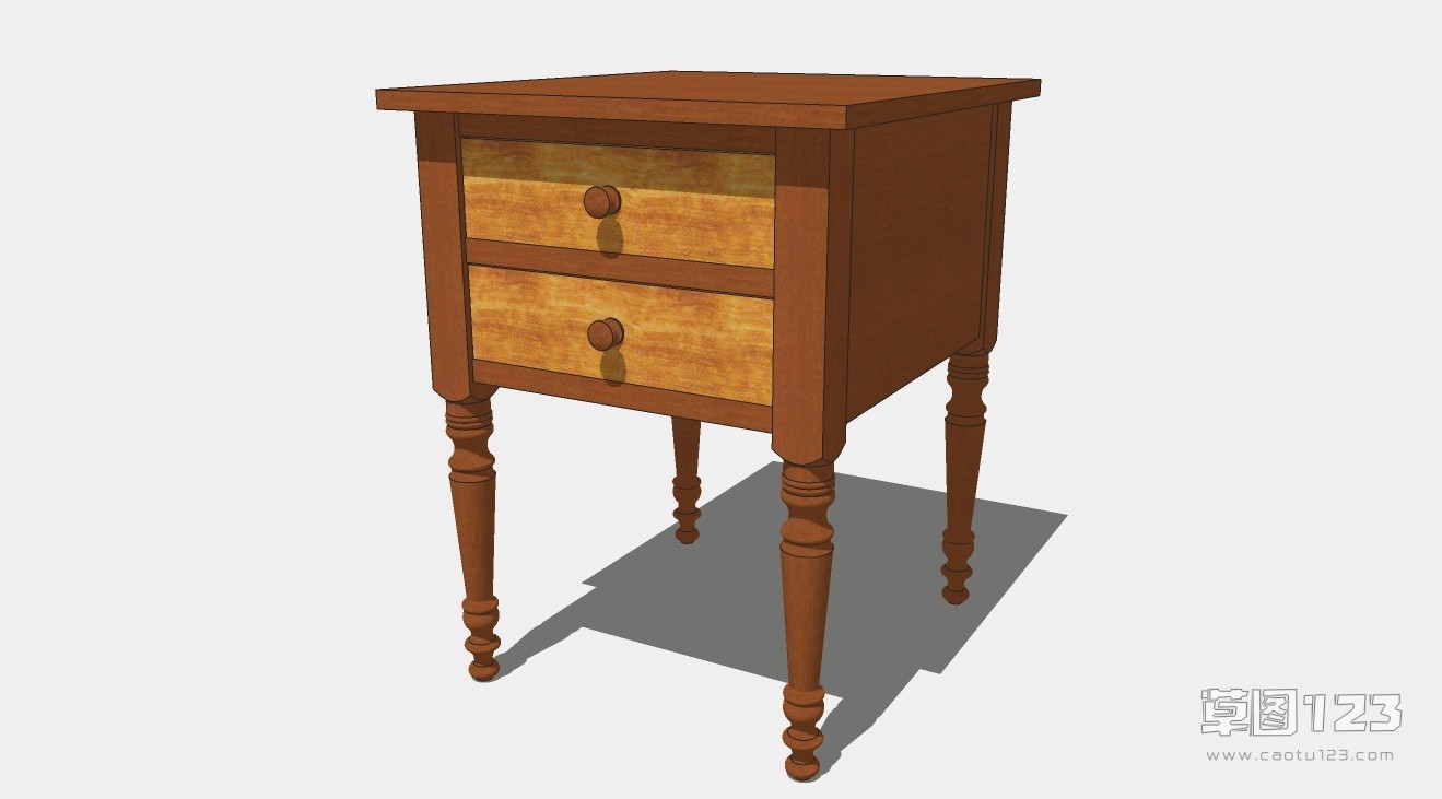 高脚2个抽屉实木床头柜子su模型欧式柜子-073.jpg(1)