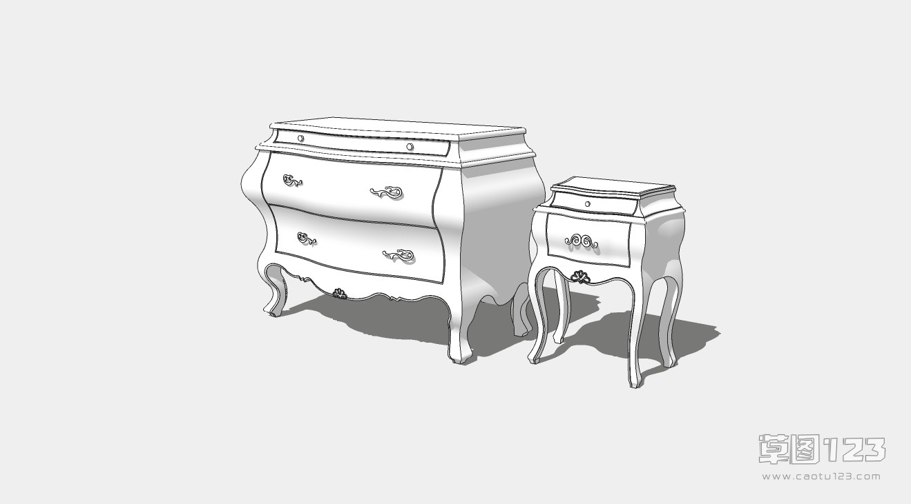 白色带抽屉床头柜组合su模型欧式柜子-075.jpg(1)