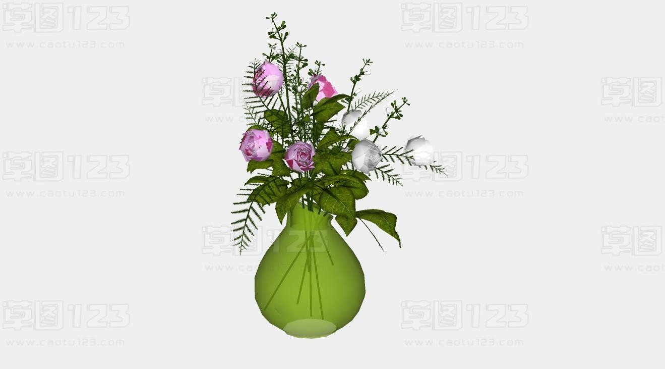 紫玫瑰白玫瑰插花花瓶su模型盆栽植物_220 (2).jpg(1)
