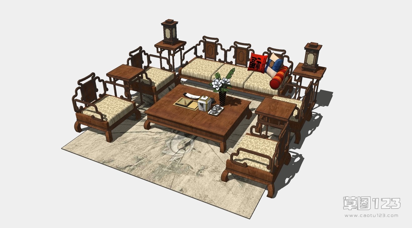 新中式实木沙发茶几客厅组合su模型005_新中式沙发.jpg(1)