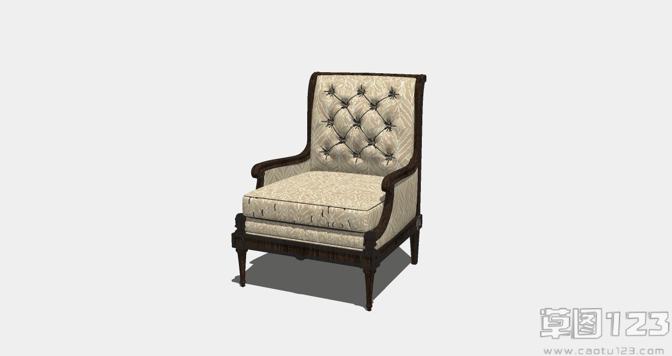 美式单人米色沙发椅子su模型1.jpg(1)