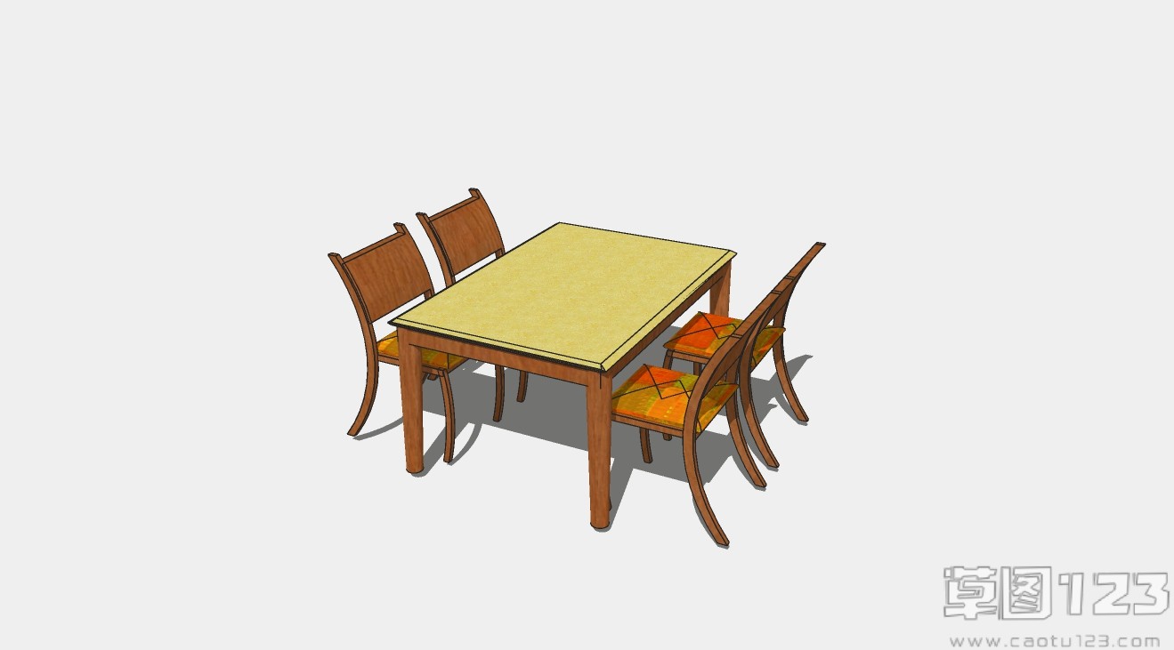 日式餐桌组合一桌四椅su模型1.jpg(1)