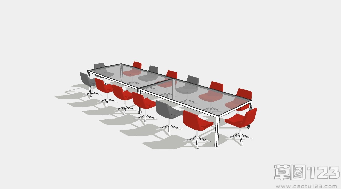 现代长条玻璃会议桌桌椅组合su模型1.jpg(1)