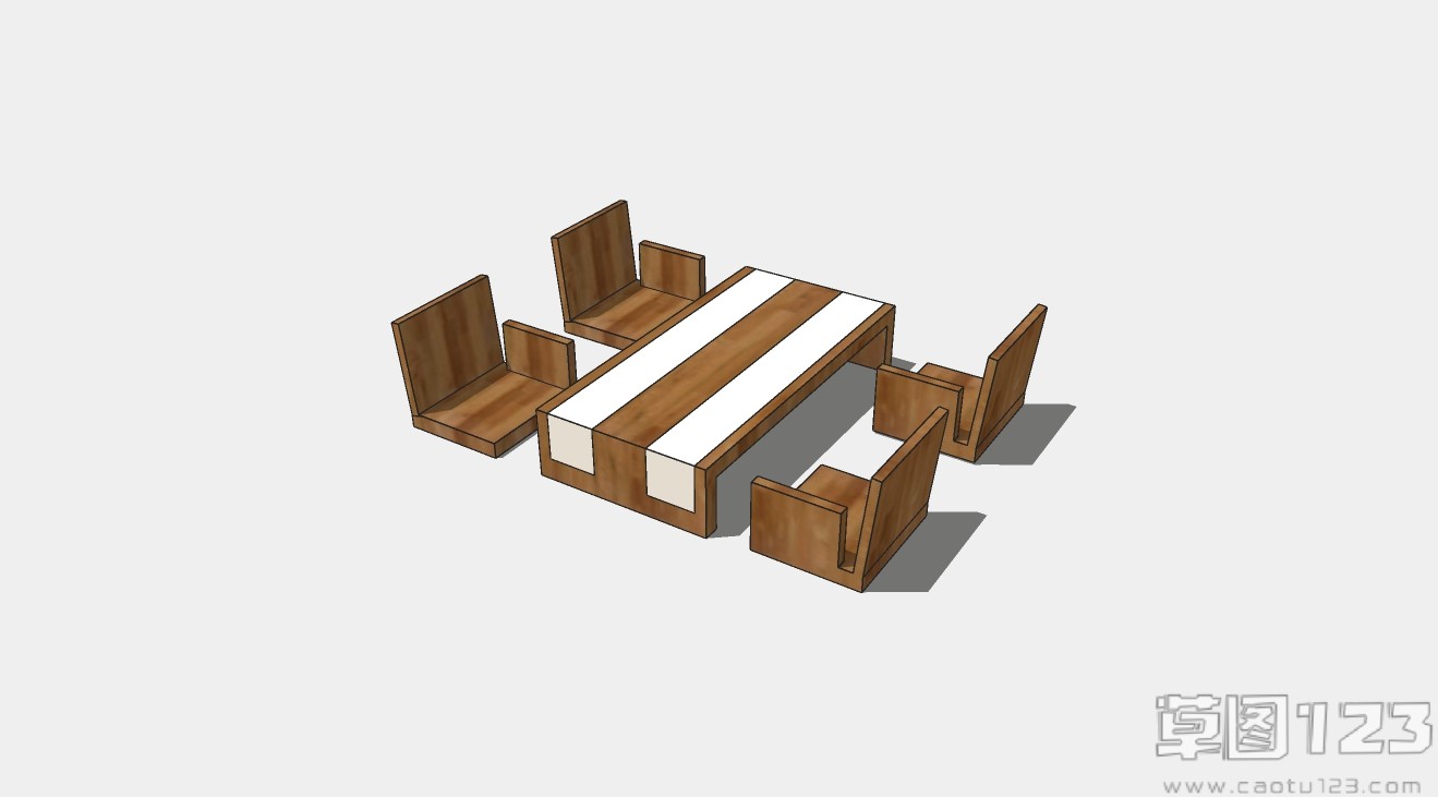 日式餐桌座椅组合su模型1.jpg(1)