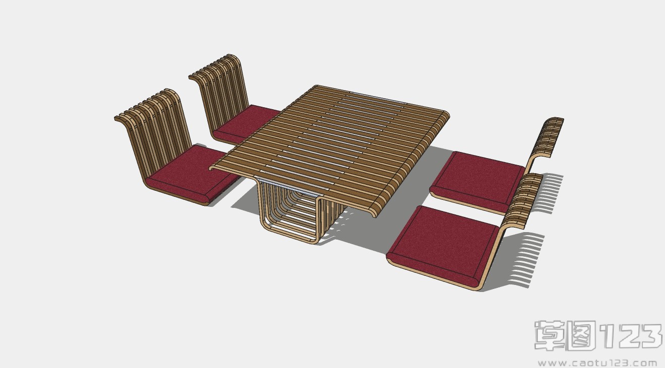 日式餐桌多功能桌榻榻米座椅组合su模型1.jpg(1)