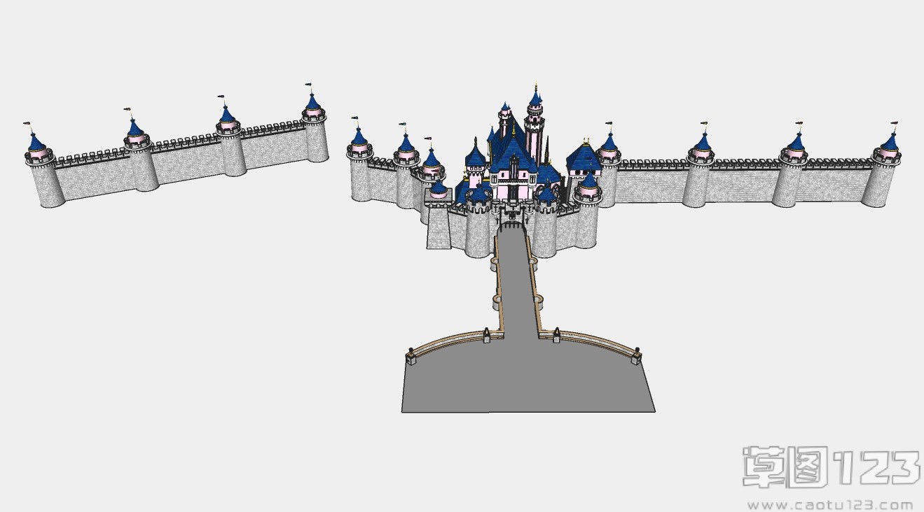 城堡外观带围墙整体草图su模型3.jpg(3)