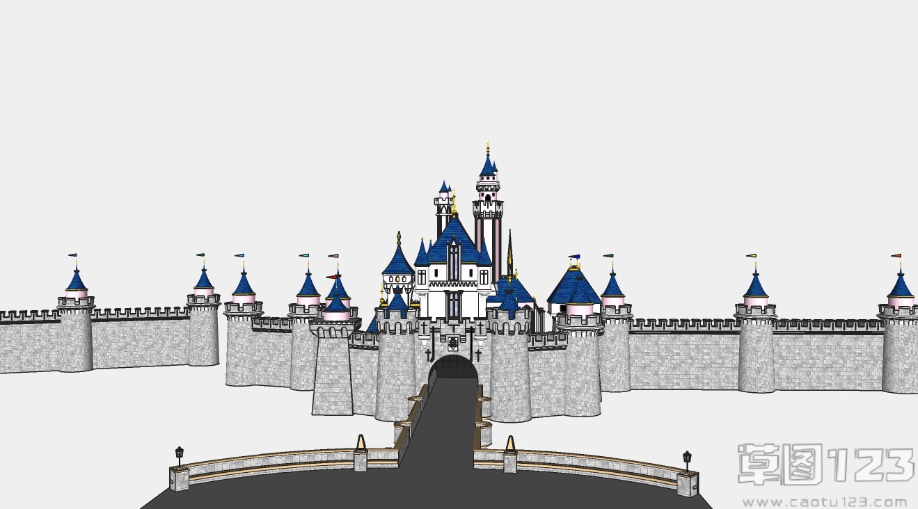 城堡外观带围墙整体草图su模型1.jpg(1)
