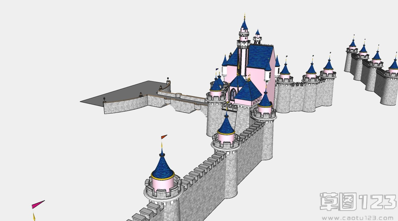 城堡外观带围墙整体草图su模型2.jpg(2)