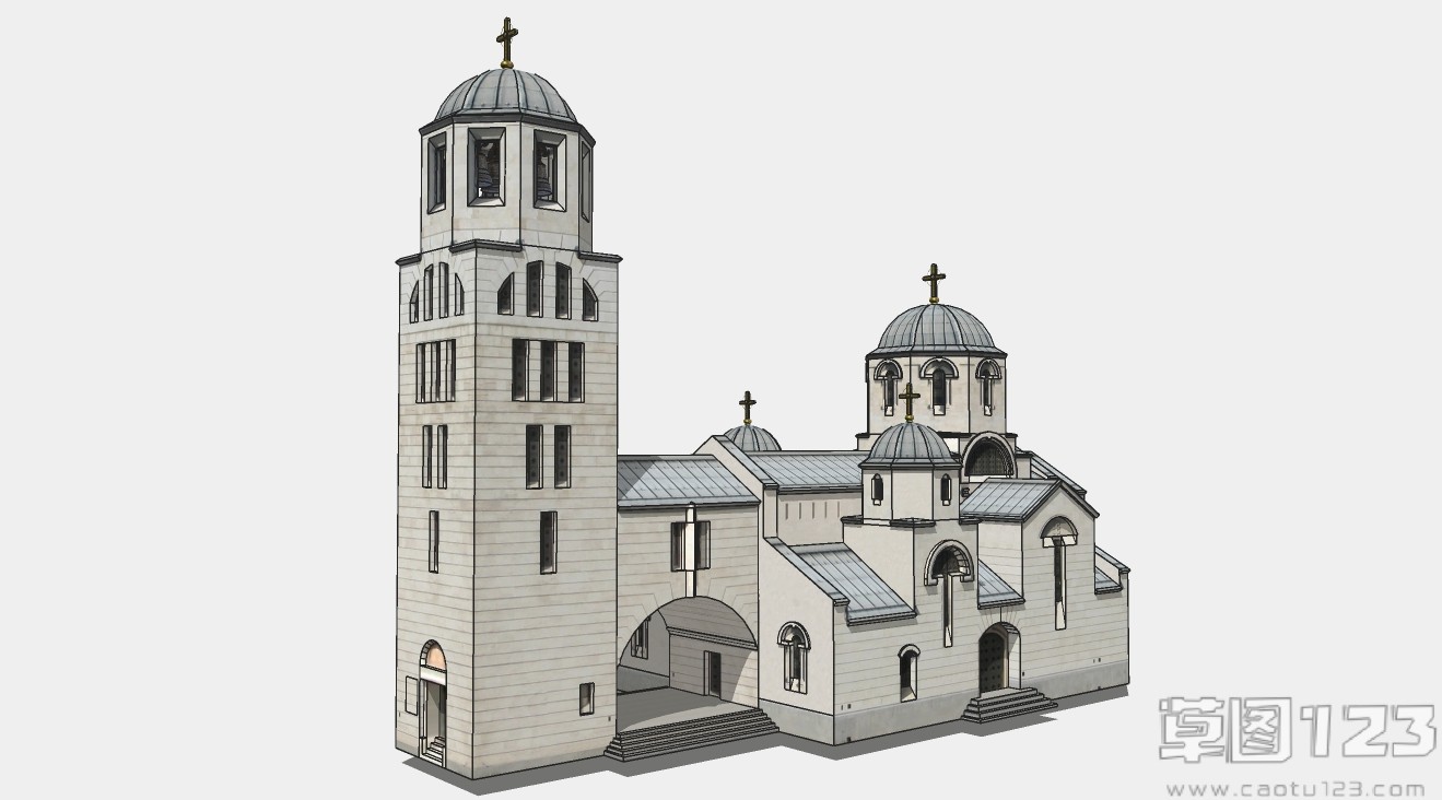 欧式教堂城堡外观su模型1.jpg(1)