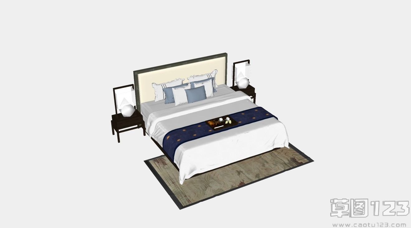 欧式风格双人床带床头柜地毯整套su模型1.jpg(1)