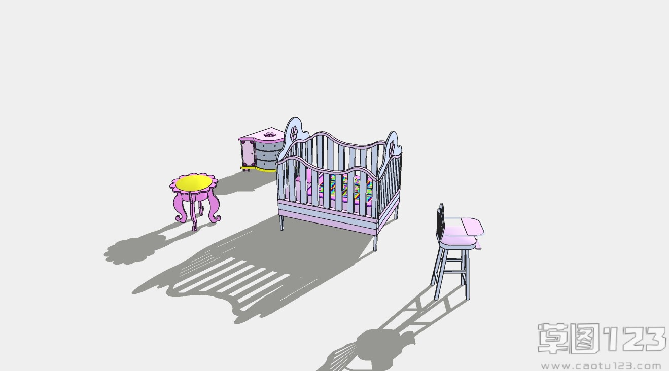 婴儿床餐桌椅子套装su模型1.jpg(1)