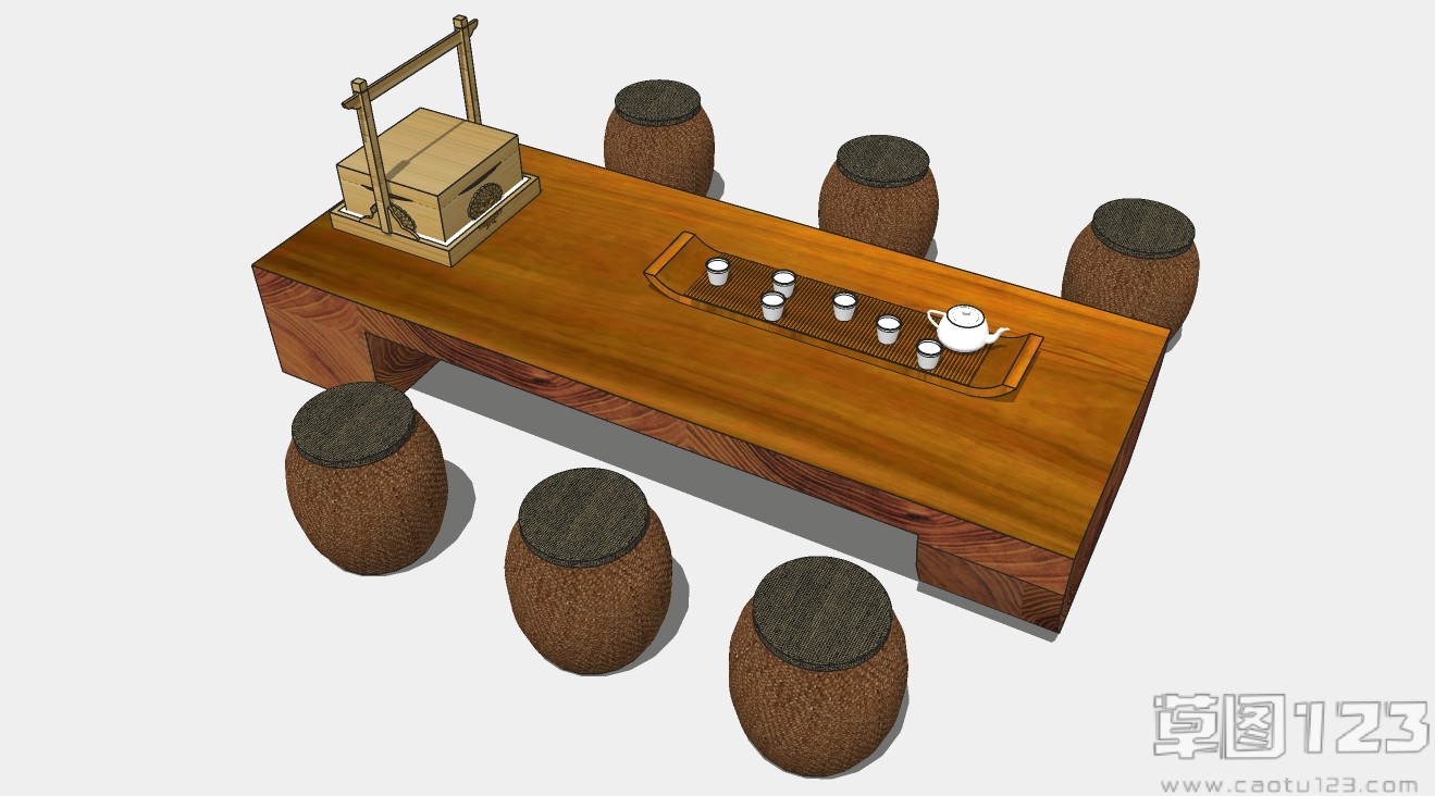 中式实木茶道桌椅组合su模型1.jpg(1)