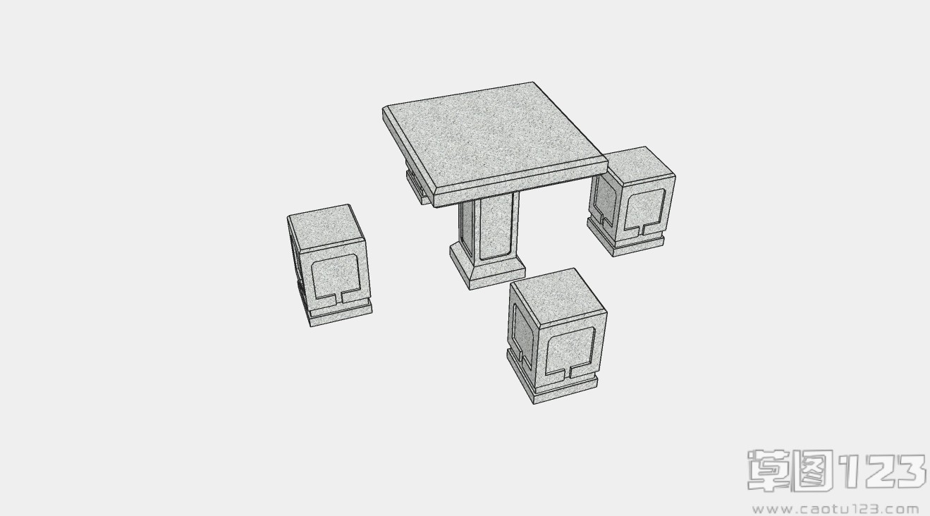 中式茶几茶桌座凳公园户外大理石茶桌su模型1.jpg(1)
