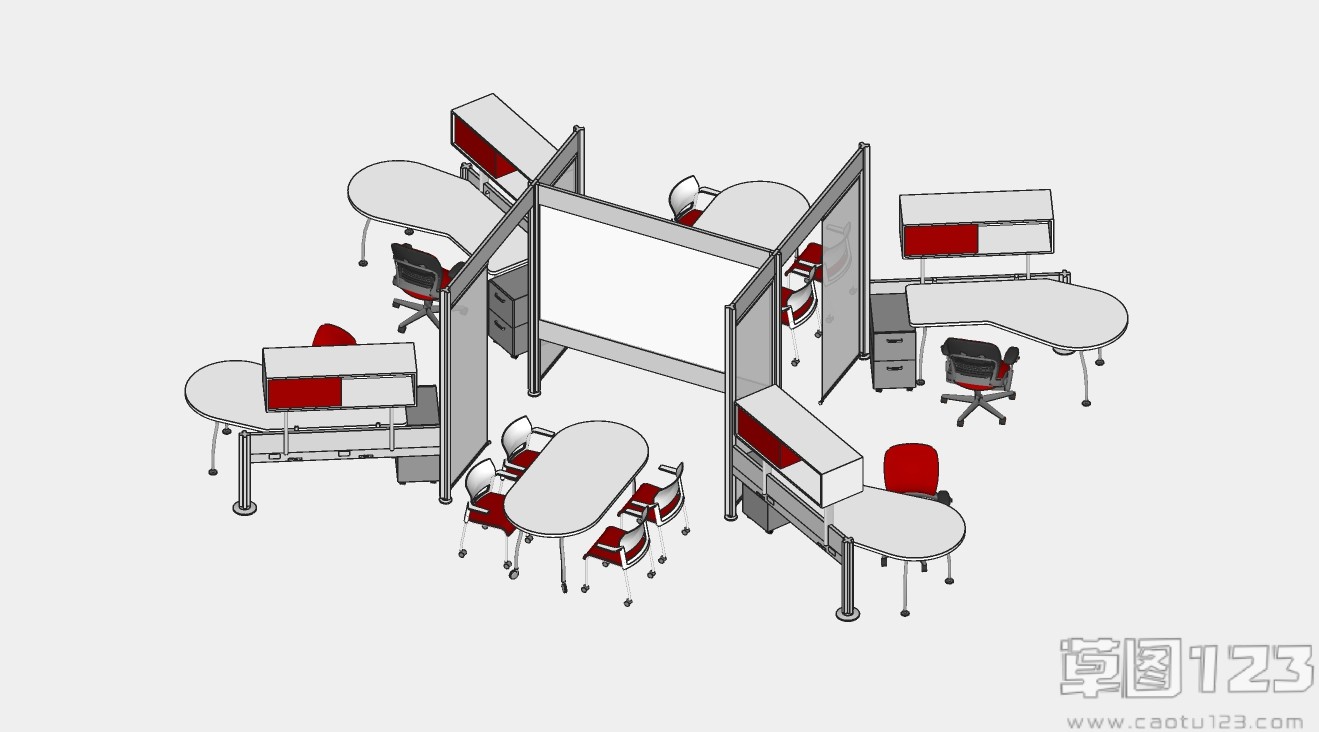 办公桌椅带隔断组合办公室套装su模型2.jpg(1)