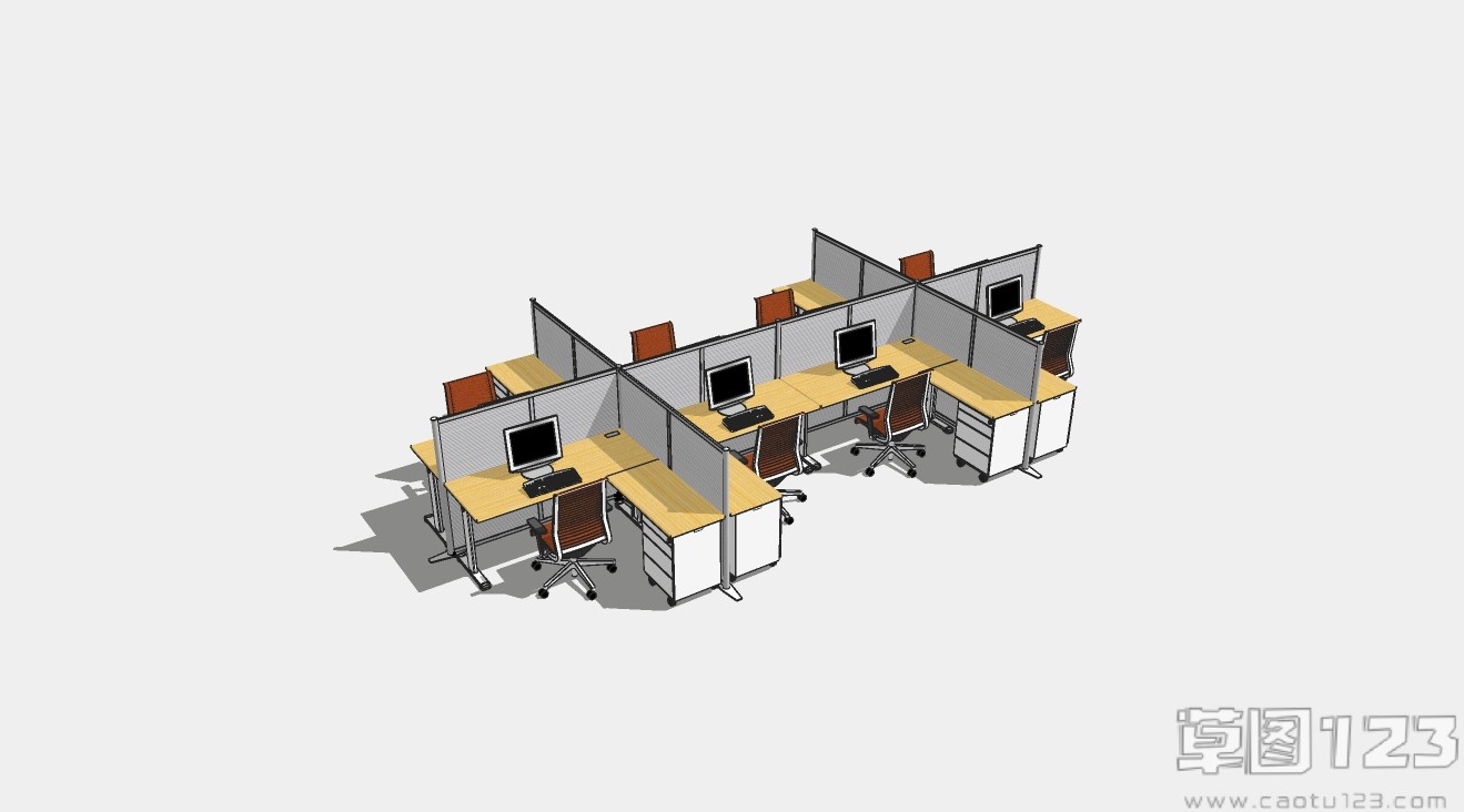 现代卡位办公桌电脑房工装su模型1.jpg(1)