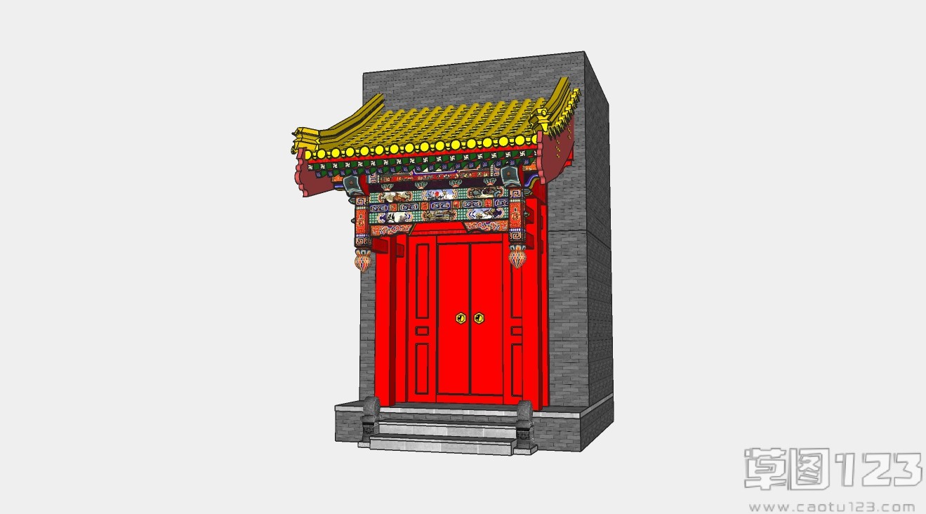 中式古建筑入户门su模型1.jpg(1)