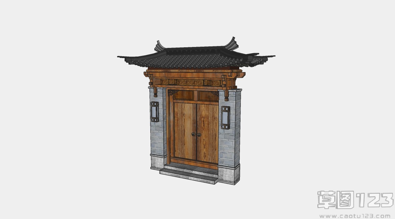 新中式实木大门古建筑su模型1.jpg(1)