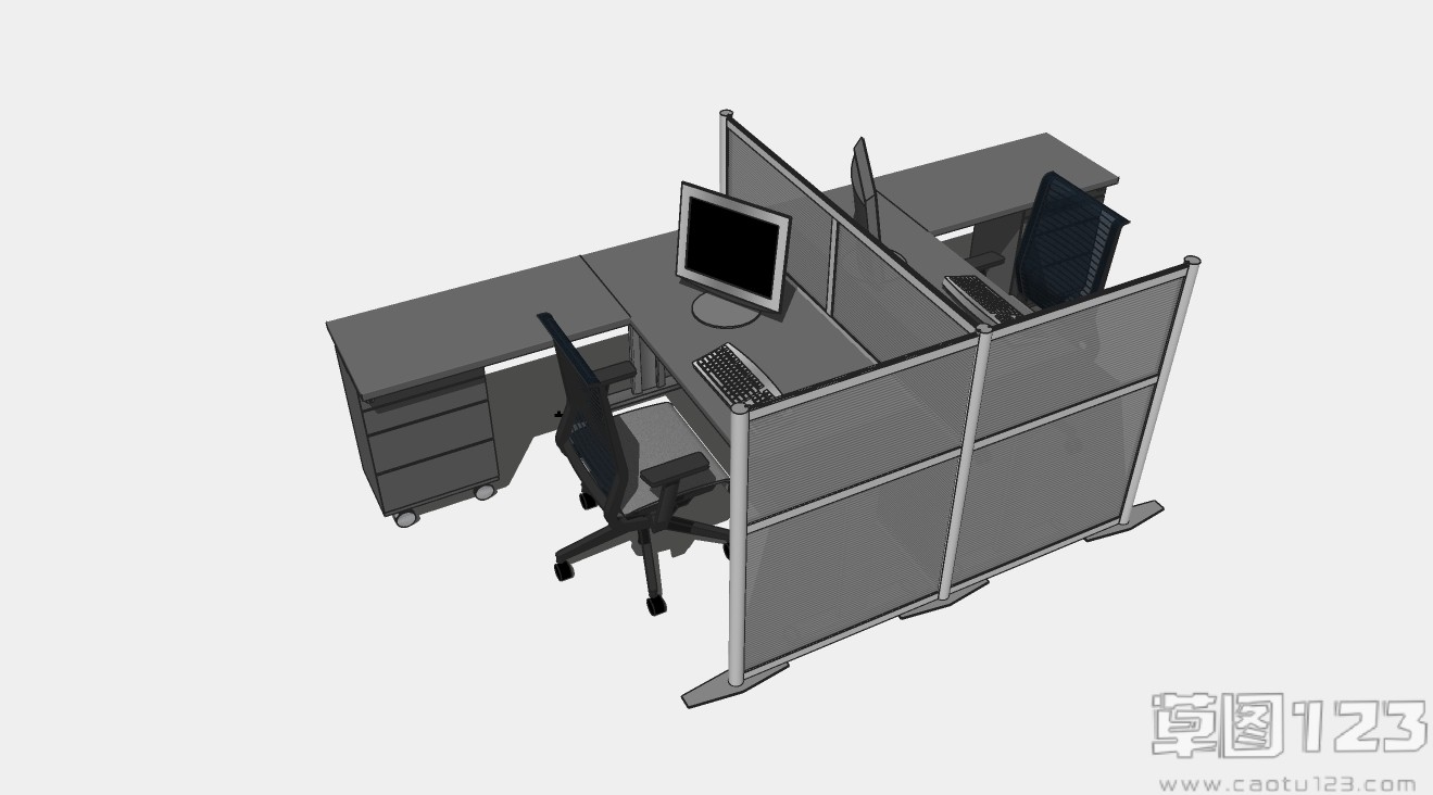 现代卡位办公桌su模型1.jpg(1)
