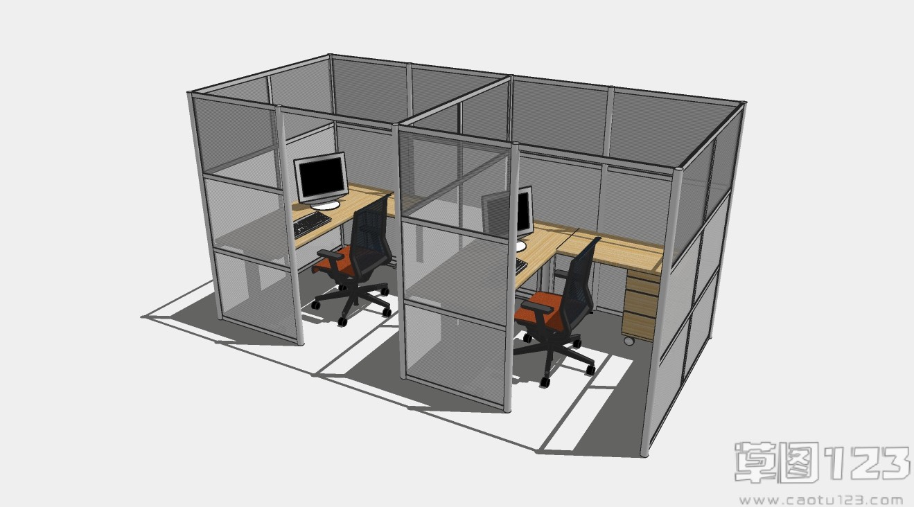 隔断独立办公空间办公桌椅su模型1.jpg(1)