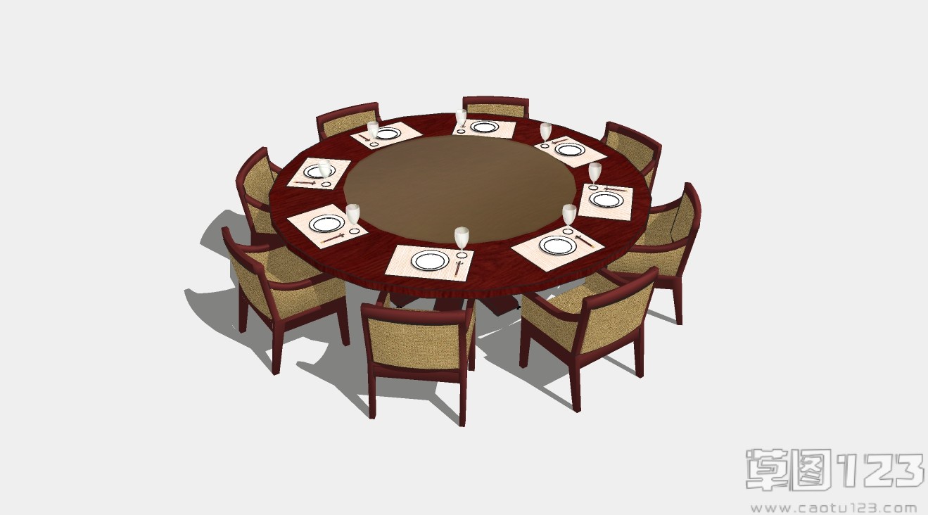 饭店宴会厅圆形餐桌椅子组合su模型1.jpg(1)
