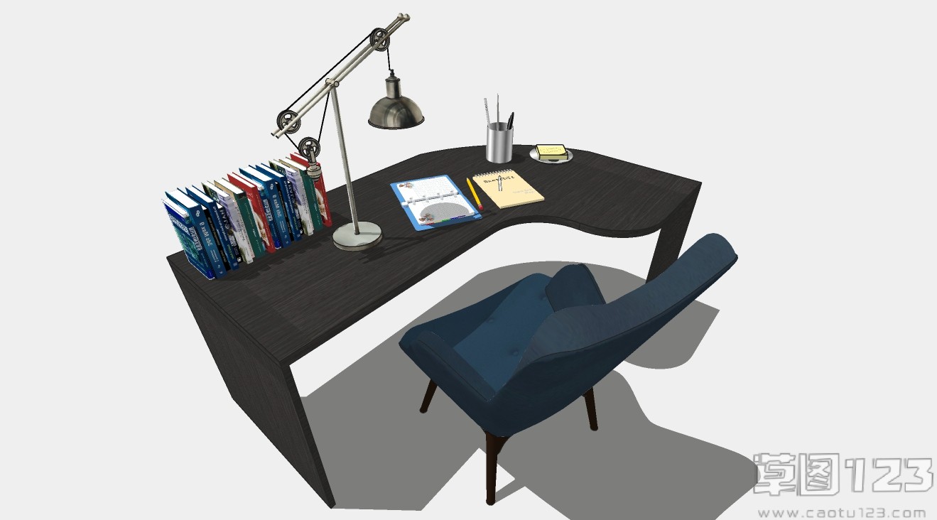 高端书房单人办公桌su模型2.jpg(2)
