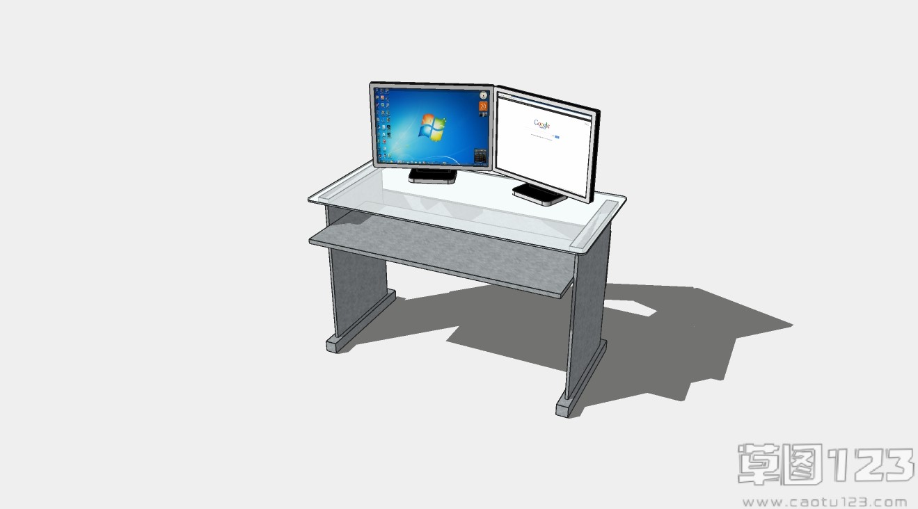 简约单人电脑办公桌su模型1.jpg(1)