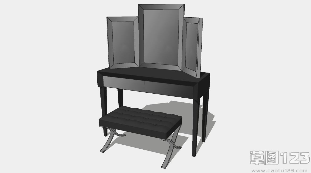 现代梳妆台桌椅组合su模型1.jpg(1)