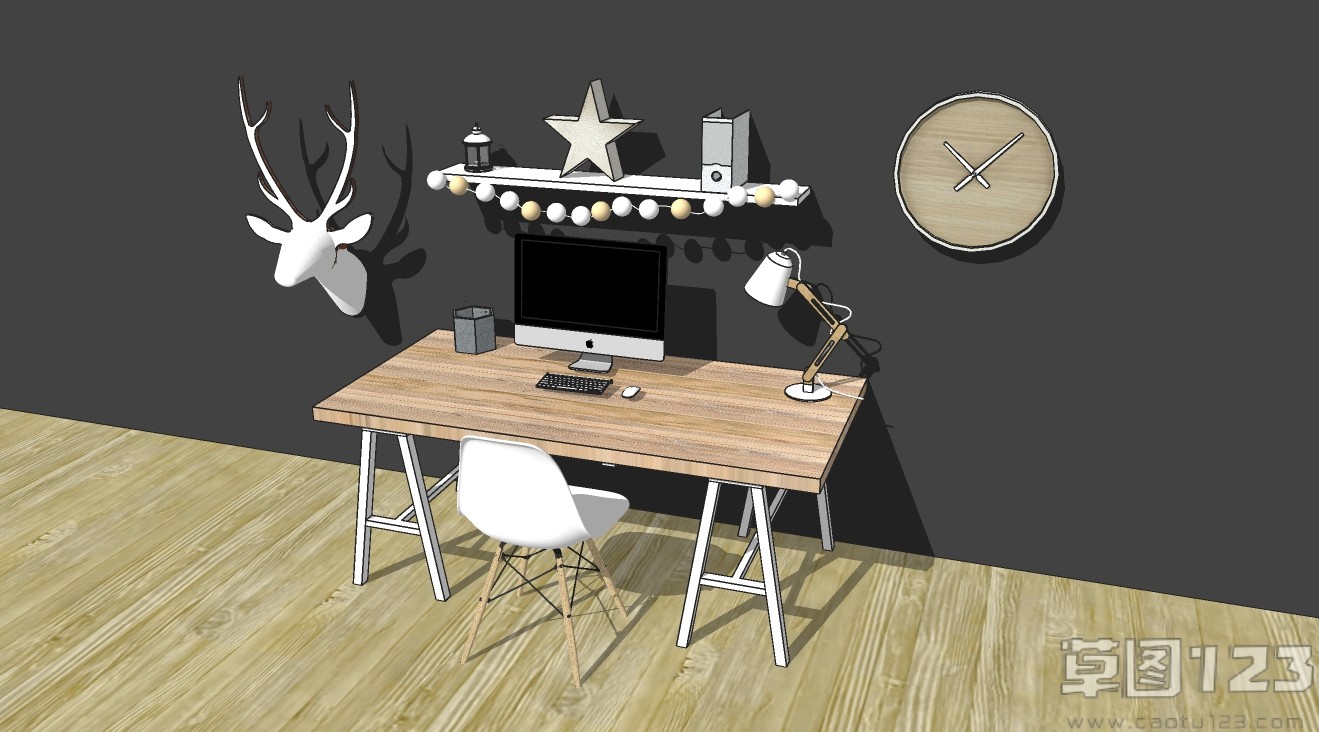 现代家用电脑桌椅组合su模型1.jpg(1)