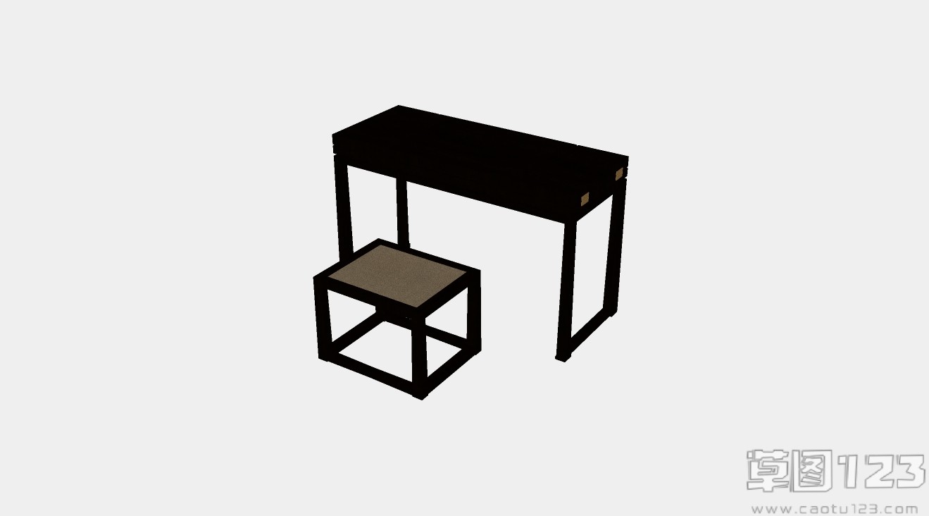 新中式书桌茶桌椅组合su模型1.jpg(1)