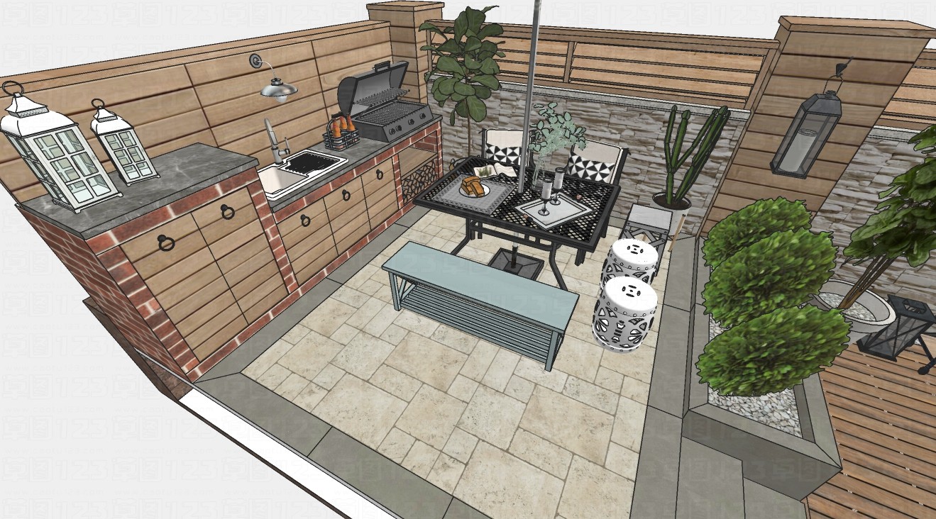 别墅花园露台整体设计su模型3.jpg(3)