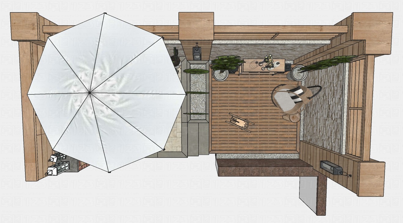 别墅花园露台整体设计su模型2.jpg(2)