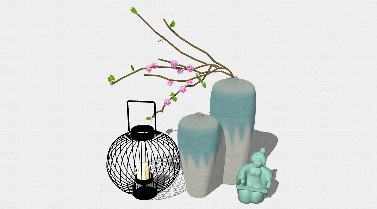 日式装饰烛台花瓶组合su模型1.jpg(1)
