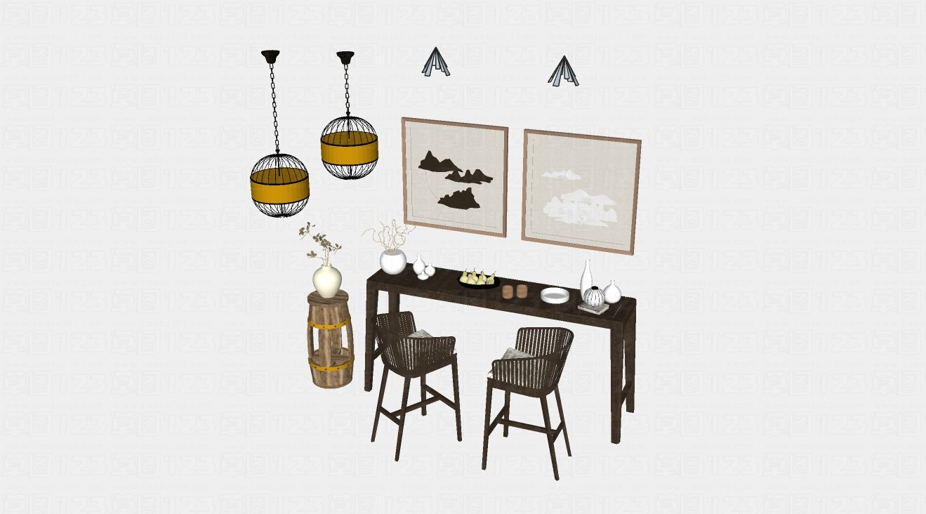 现代餐桌椅子挂画整套方案su模型1.jpg(1)