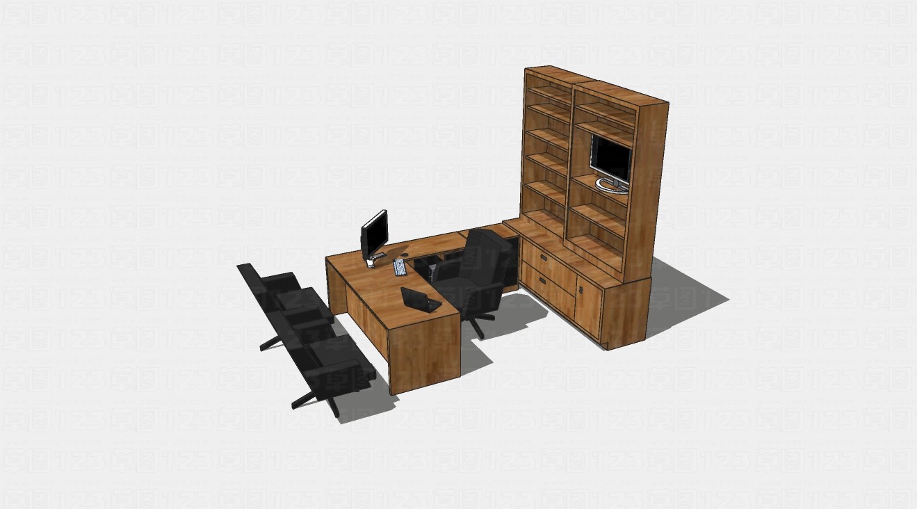 现代办公桌椅柜子组合su模型1.jpg(1)