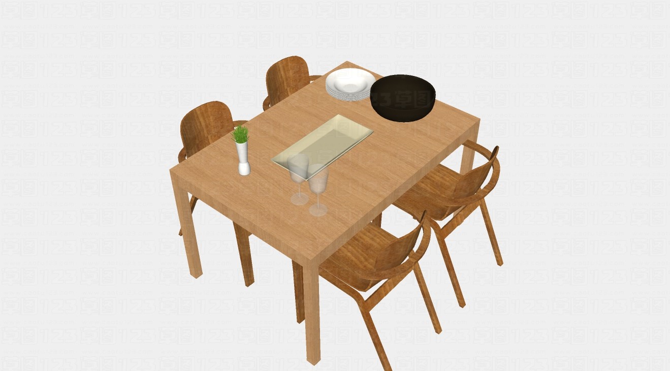 家用现代四人实木餐桌su模型1.jpg(1)