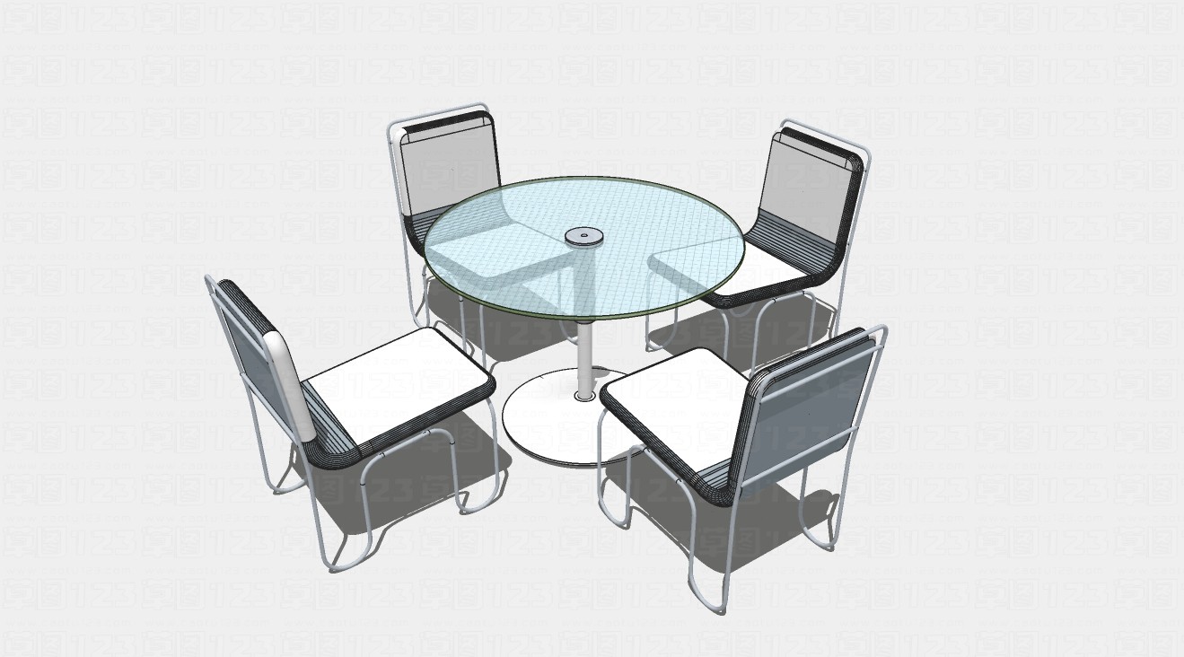 圆形玻璃四人餐桌组合su模型1.jpg(1)