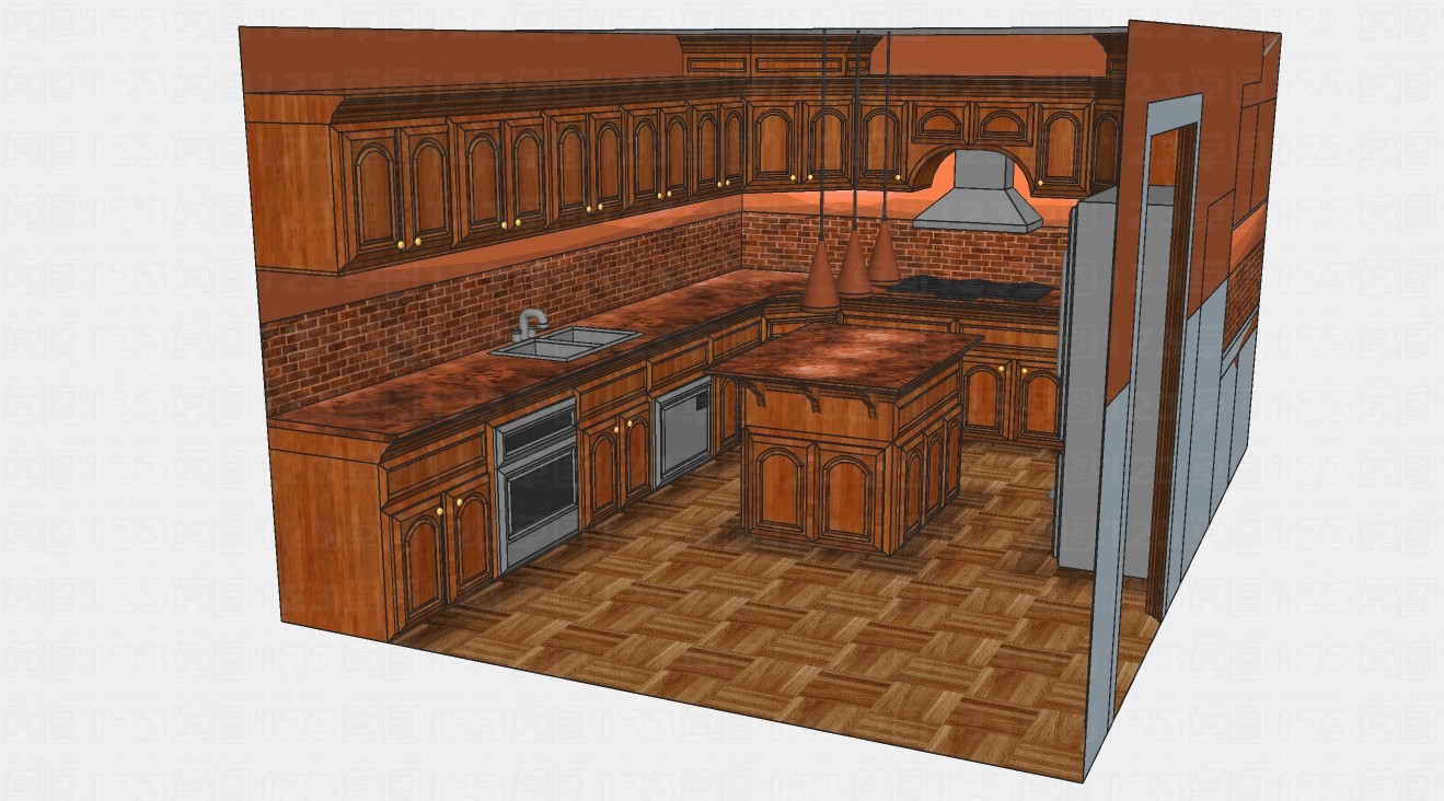 美式实木厨房橱柜整体方案su模型1.jpg(1)