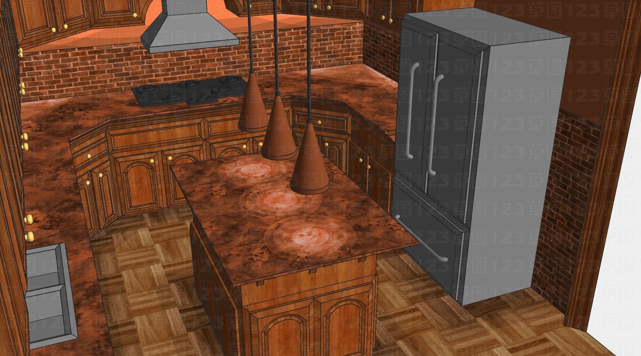美式实木厨房橱柜整体方案su模型3.jpg(2)