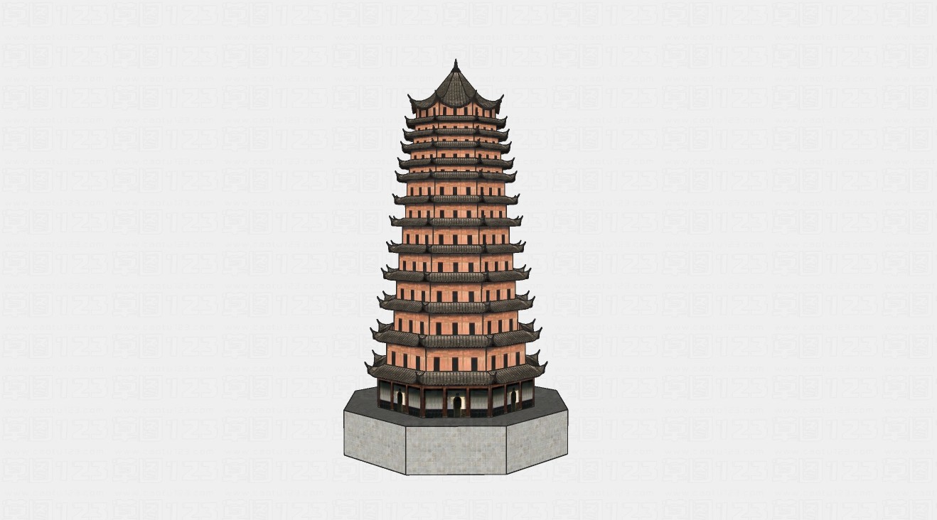 中式古塔建筑设计su模型1.jpg(1)