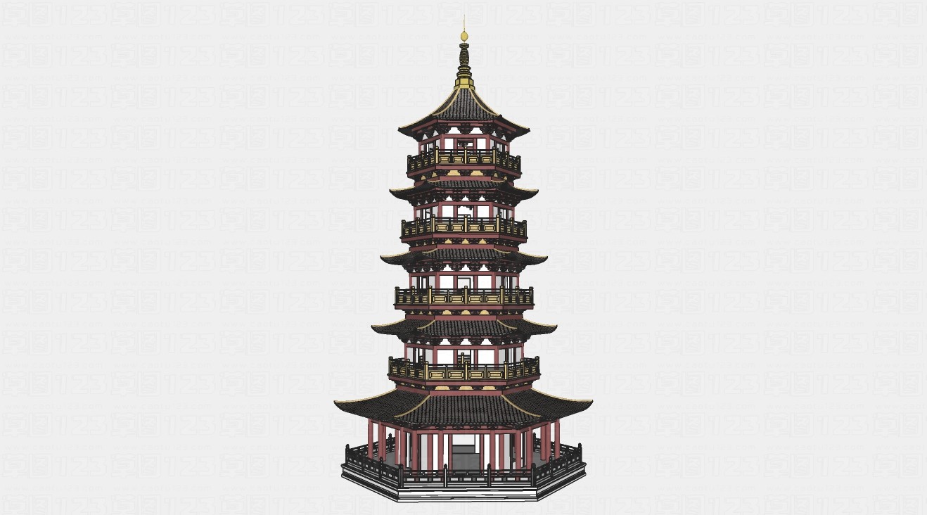 中式塔楼建筑设计su模型1.jpg(1)