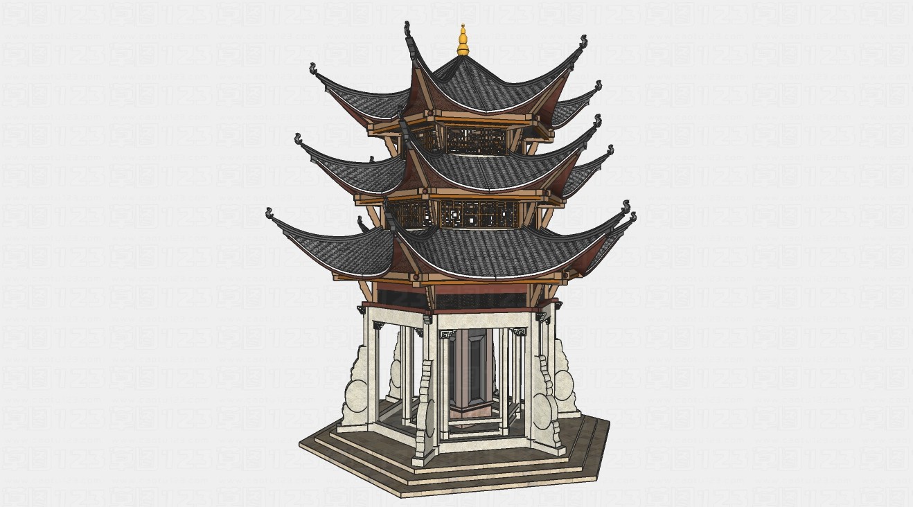 中式凉亭楼阁su模型1.jpg(1)