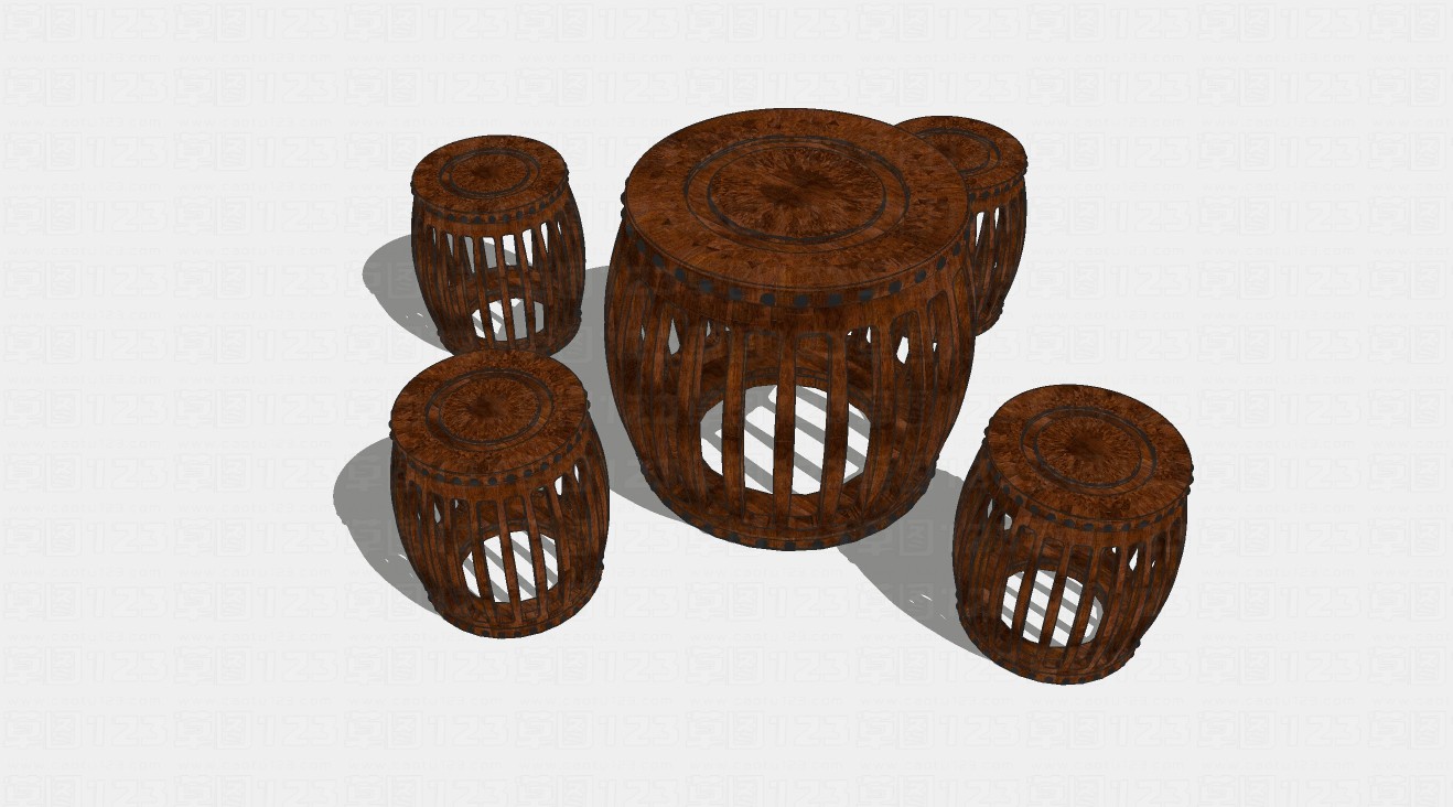 中式实木坐凳茶几组合su模型1.jpg(1)