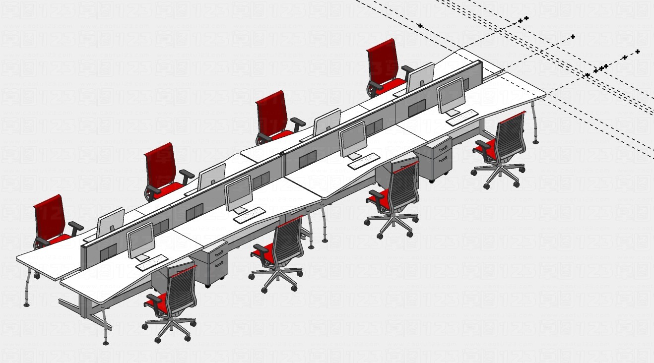 8人卡位办公桌椅子组合su模型2.jpg(1)