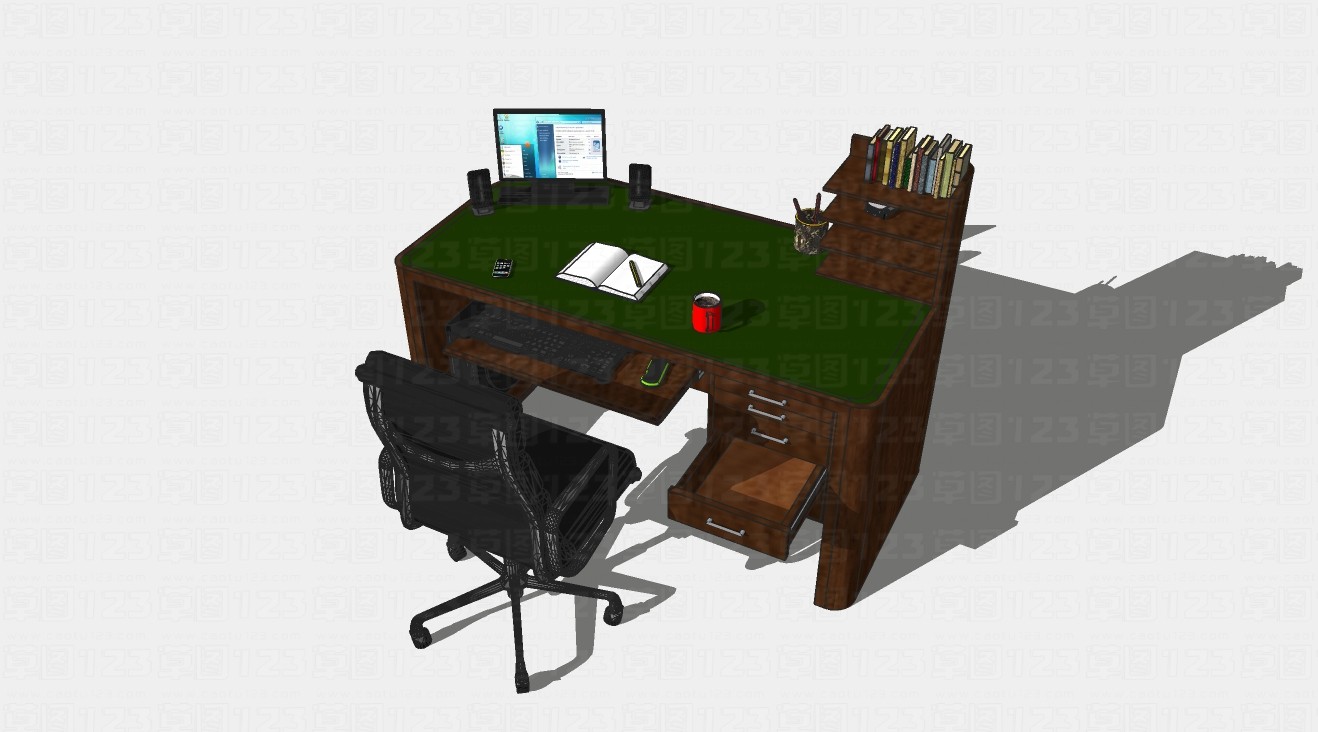 书房办公桌椅组合su模型1.jpg(1)