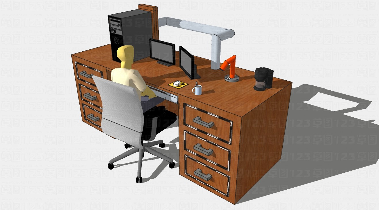 单人电脑桌椅组合su模型1.jpg(1)