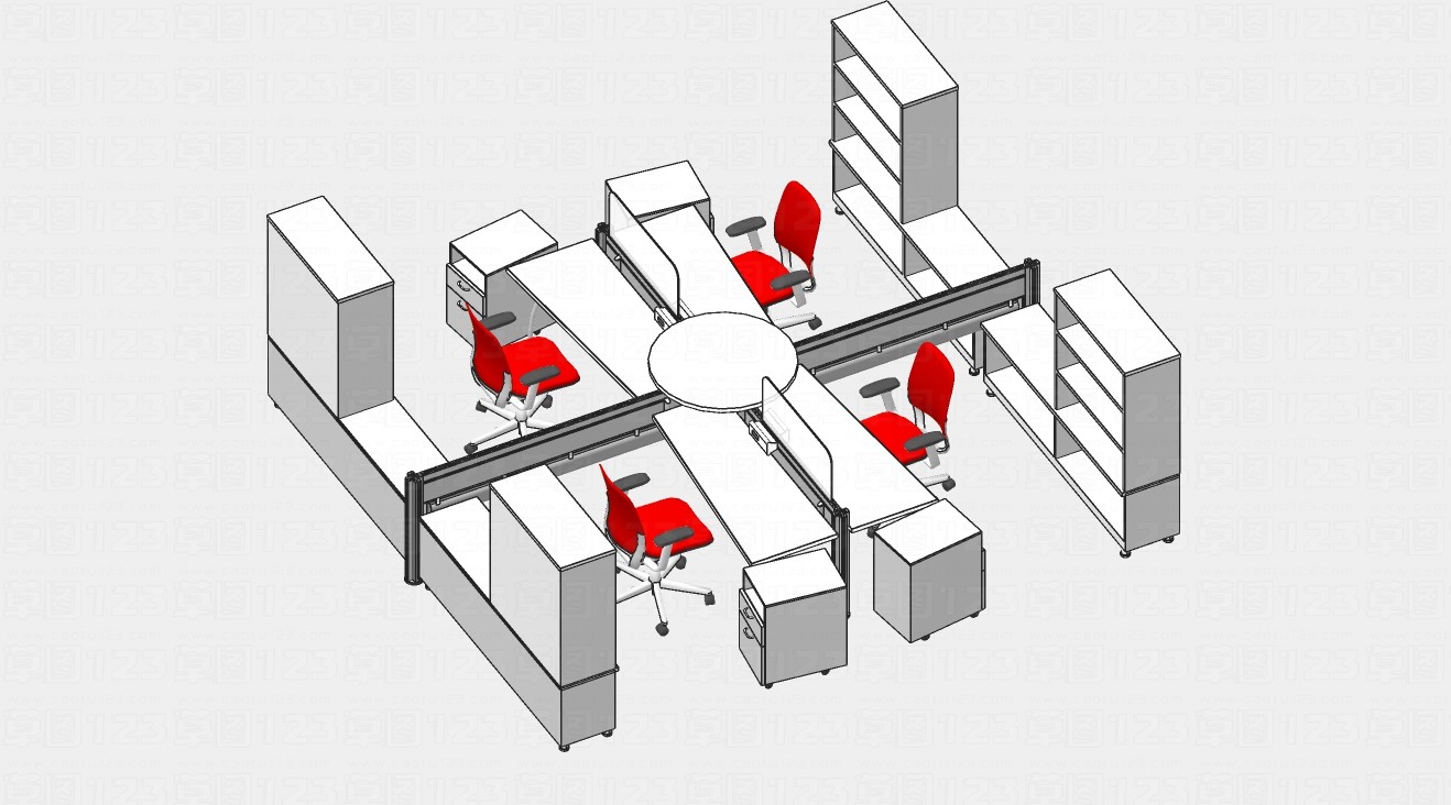 四人卡位办公桌su模型2.jpg(1)